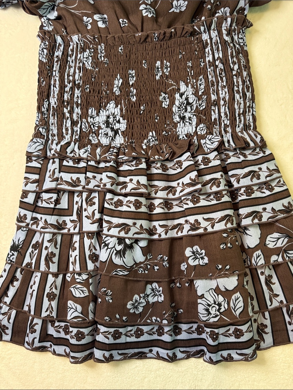 GB girls Brown Dress with Blue Floral Print - Picture 5 of 7